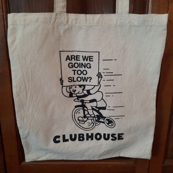 Bag Edge 100% cotton "Are We Going Too Slow?" Clubhouse reusable tote bag - Picture 3 of 6